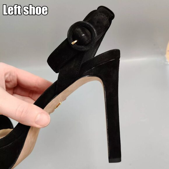 $395 VERONICA BEARD Darcelle Ankle Strap Stiletto Sandals Heels Black Suede 9 - Picture 8 of 16